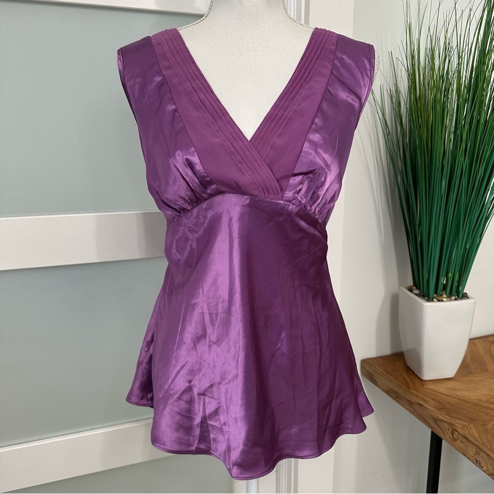 George Y2K Satiny Babydoll Top SZ XL Purple V-Neck Sleeveless Deadstock NWT